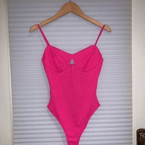 Hot Pink Bodysuit with Cutout